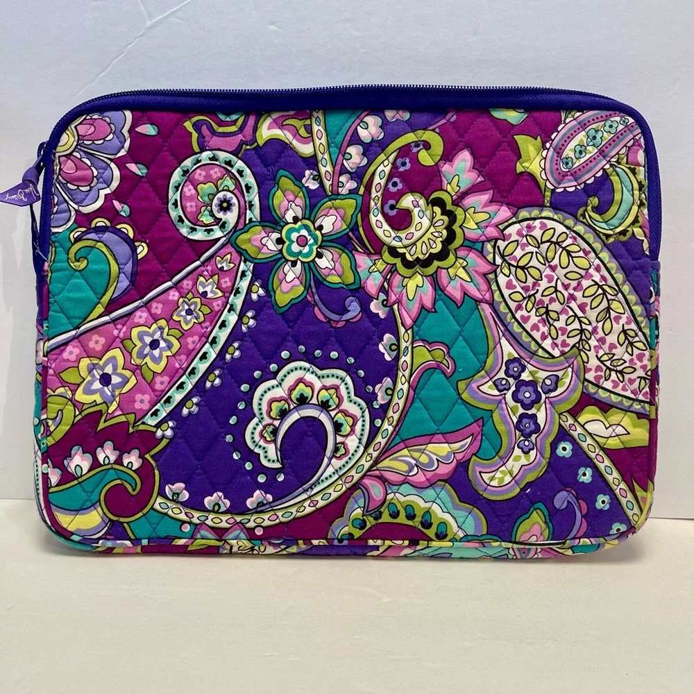 Vera Bradley Purple Paisley Quilted Laptop Sleeve Heather 14” x 11”